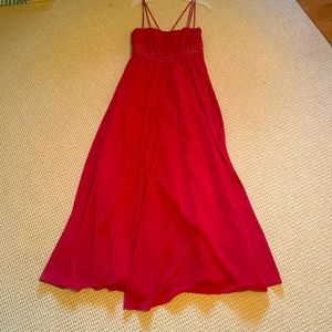 Red beaded floor length dress size 6